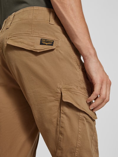 PME Legend Slim fit cargobroek met labeldetail, model 'NORDROP' Zand - 3