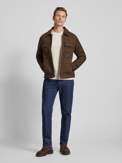 Jack & Jones Premium Regular fit overhemdjack met ritssluiting, model 'BLURUSSEL' Lichtbruin - 1