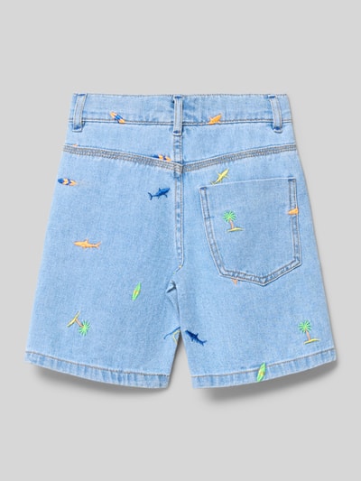 Produktfoto, Jeansshorts mit Stitchings von BILLIEBLUSH in Hellblau mit bunten Stickereien, Reine Baumwolle, Regular-Fit, Eingrifftaschen, Kinder