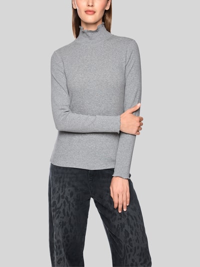 Marc Cain Slim Fit Langarmshirt mit Rüschenkragen Mittelgrau 4