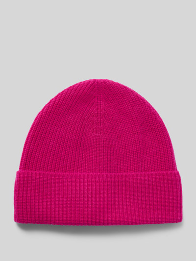 Produktfoto, Strickmütze aus reinem Kaschmir mit breitem Umschlag von Christian Berg Woman in kräftigem Pink, fein gerippte Textur.