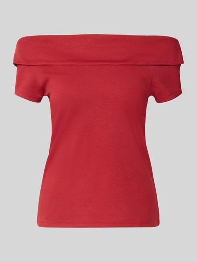 Produktfoto, Blusenshirt im Off-Shoulder-Design von MORE & MORE in kräftigem Rot, glatte Textur, gerade Passform, Bandeau-Ausschnitt, Modal-Elasthan-Mix