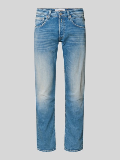 Produktfoto, Straight Leg Jeans im 5-Pocket-Design Modell 'Grover' von Replay in hellblauem Baumwoll-Mix mit Stretch, gerader Schnitt, Frontansicht