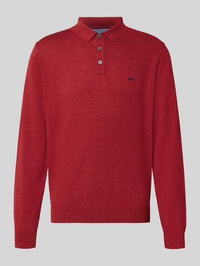 Produktfoto, Strickpullover mit Polokragen und Knopfleiste von Fynch-Hatton in Rot, reine Baumwolle, Regular Fit, feine Struktur