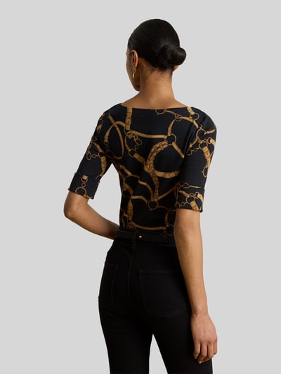 Lauren Ralph Lauren t-shirt o kroju slim fit ze wzorem na całej powierzchni model 'JUDY' BLACK 5