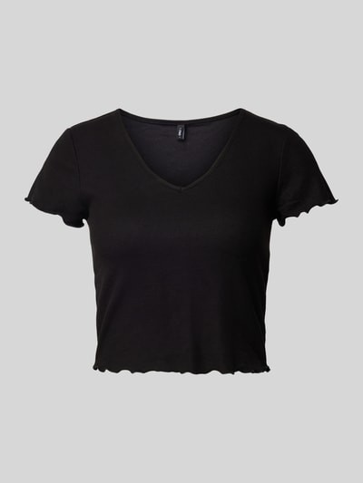 Only Cropped T-Shirt mit Muschelsaum Modell 'KIKA' Black 2