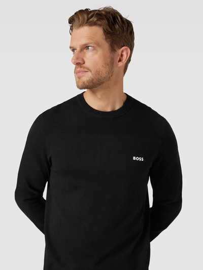 BOSS Green Gebreide pullover met labelprint, model 'Momentum-X' Zwart - 3