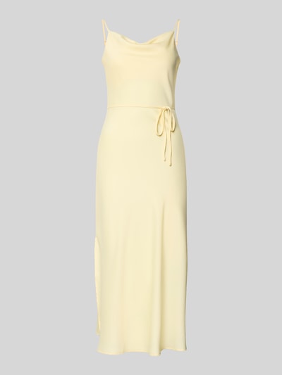 Produktfoto, Midikleid mit Stretch-Anteil Modell 'THEA' von YAS in zartem Gelb, schmaler Taillenband, Wasserfallausschnitt, Elastischer-Material-Mix