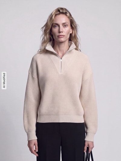 Jake*s Casual Loose Fit Troyer aus reiner Baumwolle Ecru 4