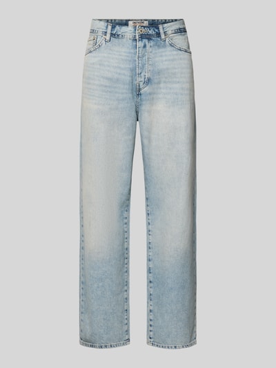 Produktfoto, Loose Fit Baggy Jeans aus reiner Baumwolle Modell 'FADE' von Only & Sons in heller Denim-Optik mit Label-Patch, 5-Pocket-Design, verdecktem Knopfverschluss und Gürtelschlaufen, Material Baumwolle.