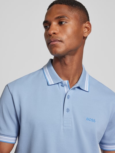 BOSS Green Regular fit poloshirt met labelstitching, model 'PADDY' Lichtblauw - 3