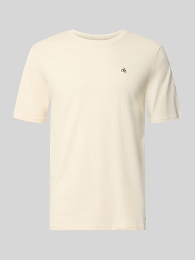 Produktfoto, T-Shirt mit Label-Stitching und Rundhalsausschnitt von Scotch & Soda in Creme, Herren T-Shirt aus Reine Baumwolle, Regular-Fit, Rückenlänge 71 cm bei Größe M