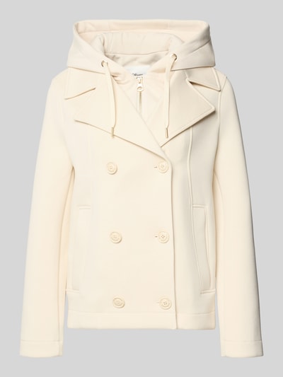 Produktfoto, Regular Fit Sweatjacke mit Viskose-Anteil van s.Oliver RED LABEL in effen crème, reverskraag, dubbele knoopsluiting, capuchon, lange mouw, zijzakken, sweatmateriaal