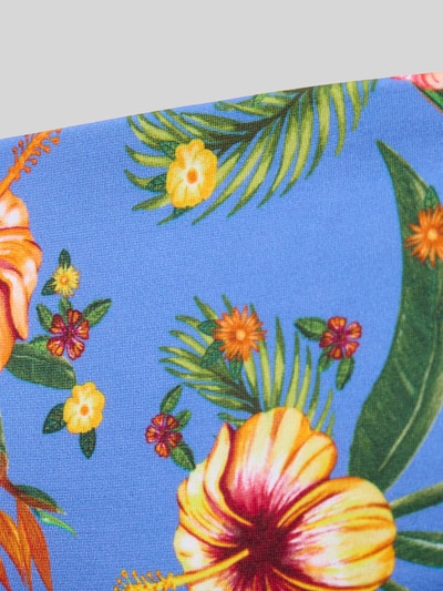 Produktfoto, Bikinihose im Allover-Look Modell 'DOLCEVITA BOA' von Banana Moon, florales Muster auf blauem Stoff, glatte Textur