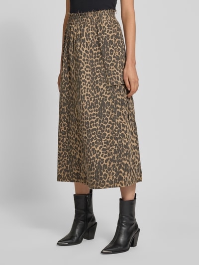 MOS MOSH Spódnica midi ze zwierzęcym nadrukiem i kieszeniami cargo Beżowy 4