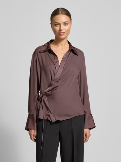 Mango Hemdbluse mit Schnürverschluss Mittelbraun 4