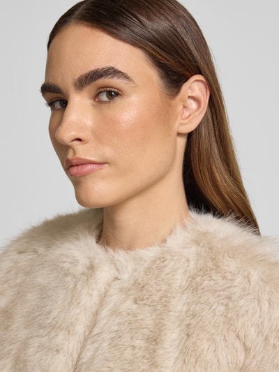 Max Mara Studio Regular Fit Webpelzmantel mit Viskose-Anteil Modell 'EROS' Beige 3