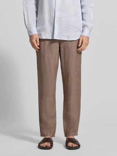 Brax slim fit linnen broek van puur linnen model 'Fabio' Lichtbruin - 4
