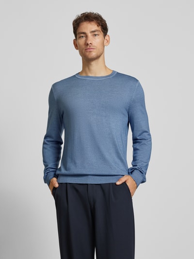 OLYMP Level Five Slim Fit Strickpullover aus Schurwolle mit Rundhalsausschnitt Hellblau 4