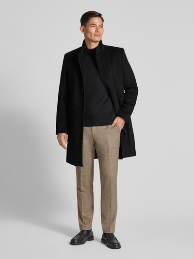 Christian Berg Men Regular fit lange wollen jas met viscose Zwart - 1