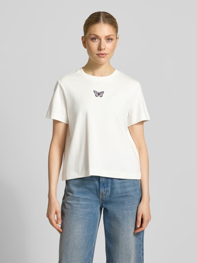 VERO MODA Damski t-shirt o kroju regular fit z czystej bawełny model 'SARA' Złamany biały 4