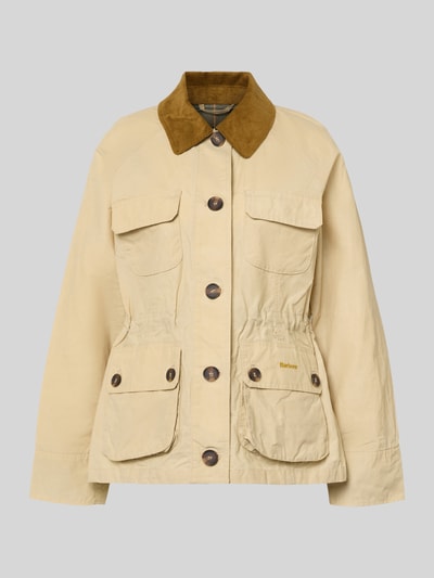Produktfoto, Regular Fit Funktionsjacke aus reiner Baumwolle Modell 'CROTON' van Barbour, unifarben beige, bruine overhemdkraag, waterafstotend, lange mouwen, knoopsluiting, label stitching
