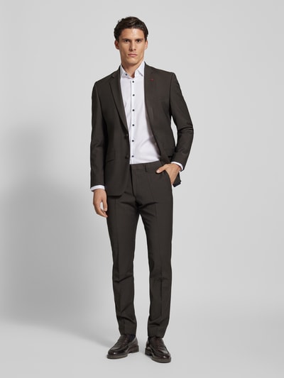 Roy Robson Slim Fit Anzug aus Schurwoll-Mix mit Pin am Revers Dunkelbraun 1