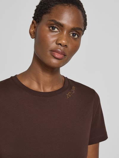 JOOP! T-shirt met strass-steentjes en ronde hals Donkerbruin - 3