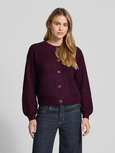 Vero Moda Relaxed fit gebreid jack met enkele knoopsluiting, model 'LEA' Bordeaux - 4