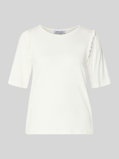 Produktfoto, Regular Fit T-Shirt aus Viskose-Mix mit Rüschenbesatz von More & More, weiß, feine Struktur, Rundhalsausschnitt, Damen T-Shirt