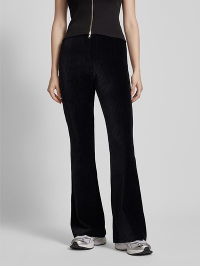 Only Flared leg broek met elastische band in ribcordlook, model 'FENJA' Zwart - 4