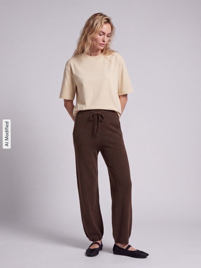 Jake*s Casual Regular Fit Weite Hose aus reinem Kaschmmir Schoko 1