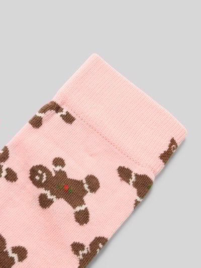Happy Socks Regular Fit Socken mit Motiv-Stitching Modell 'Gingerbread Man' Rosa 2