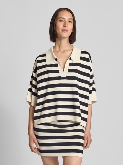 Gestuz Gebreid shirt met platte kraag en V-hals Ecru - 4