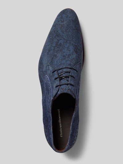 Floris Van Bommel Leren derbyschoenen met structuurmotief, model 'De Stapper' Marineblauw - 3