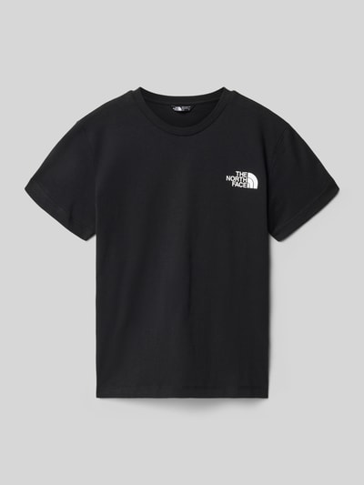 Produktfoto, Regular Fit T-Shirt mit Logo-Print von The North Face, schwarzes Kinder T-Shirt mit Rundhalsausschnitt und Statement-Print, Rückenlänge bei Größe M 51 cm.