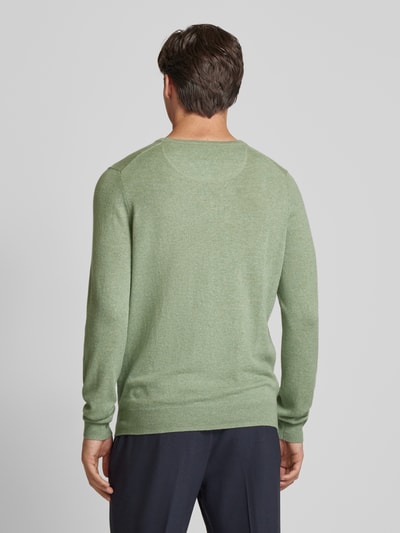 Fynch-Hatton Gebreide pullover met labelstitching Kaki - 5