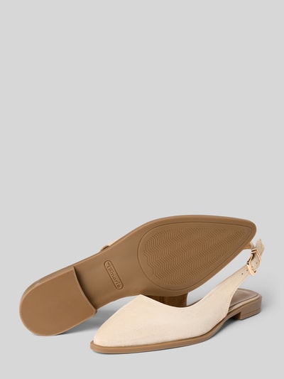Productfoto, Slingbacks aus echtem Veloursleder van Tamaris in uni beige, spitse neus, blokhak, labelreliëf, gespsluiting, licht gestructureerde zool, echt suède leder