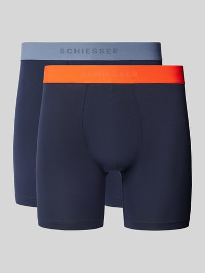 Schiesser Boxershort met elastische logo in band in een set van 2 stuks Marineblauw - 1