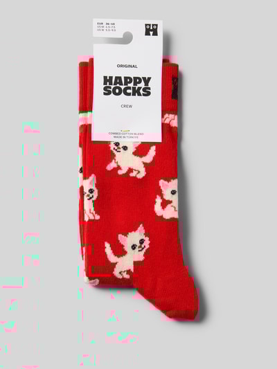 Happy Socks Socken mit Motiv-Stitching Modell 'Kitten' Rot 3