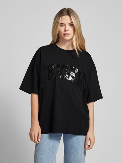 Review Oversized T-shirt met pailletten, model 'SEQUIN' Zwart - 4