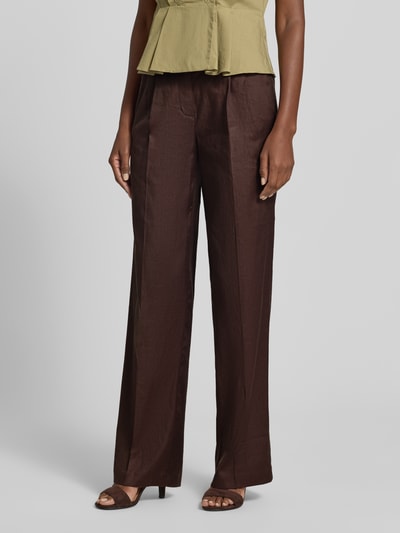 GUESS Hose aus Leinen-Mix mit Bügelfalten Modell 'CARLA' Schoko 4
