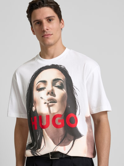 HUGO T-Shirt mit Label-Print Modell 'DUWEDIE' Weiss 3