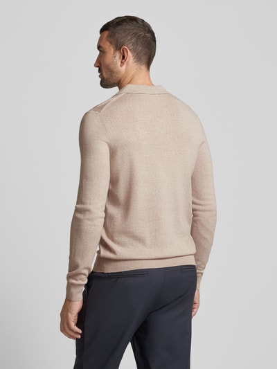 Christian Berg Men Slim fit gebreide pullover met polokraag Zand gemêleerd - 5