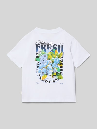 Produktfoto, t-shirt met motiefprint van Jack & Jones, puur katoen, recht model, ronde hals, ruglengte bij maat 140: 54 cm