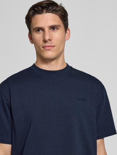 WOODBIRD T-shirt met labelstitching, model 'Baine' Marineblauw - 3