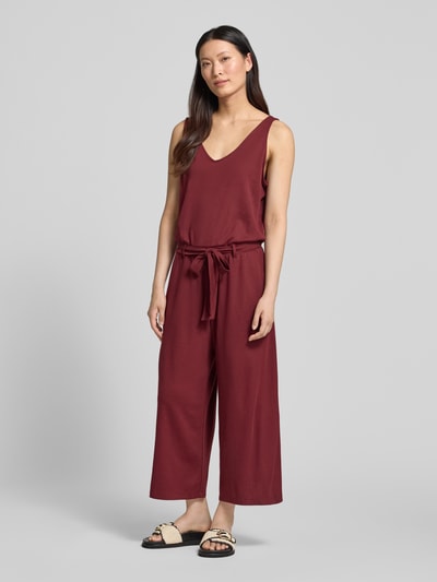 s.Oliver RED LABEL regular fit jumpsuit met strikceintuur van katoenmix Bordeaux - 4