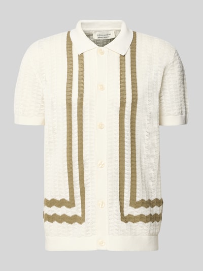 Produktfoto, Regular Fit Strick-Poloshirt Modell 'HOLLA' von Casual Friday in Reine Baumwolle mit Durchgehende Knopfleiste, creme und olive, Herren, Strukturstrick, Rückenlänge 70 cm, Ärmellänge 23 cm