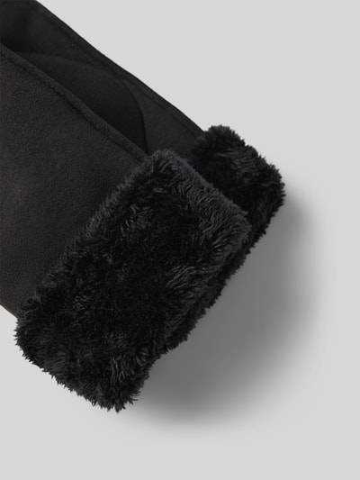 Produktfoto, czarne Handschuhe mit Kunstfell od EEM, miękka faktura, sztuczne futro, materiał z dodatkiem stretchu, damskie rękawiczki, Fäustlinge