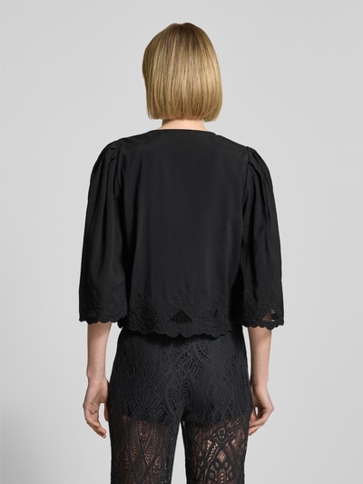 Copenhagen Muse Regular fit blouse met koordsluiting, model 'MADELYN' Zwart - 5